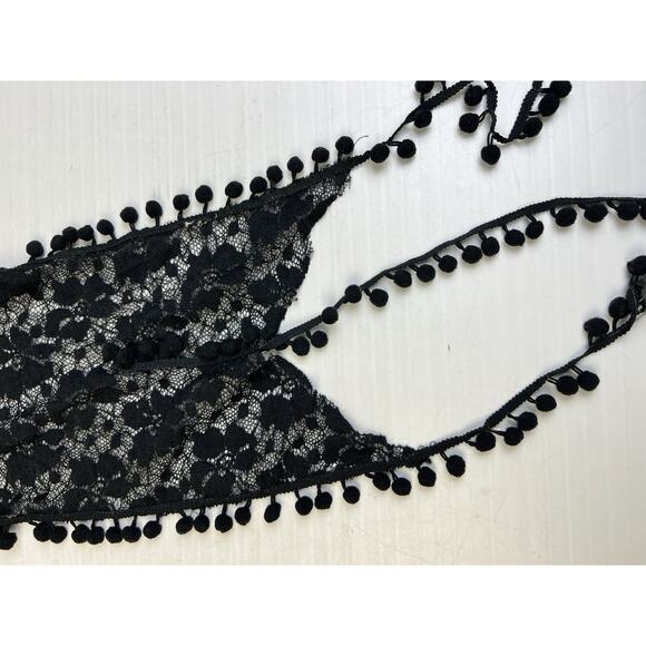 Lace Scarf Black Pom Poms Rectangle 60" X 8" Whimsy Goth Boho Special Occasion - Picture 3 of 4